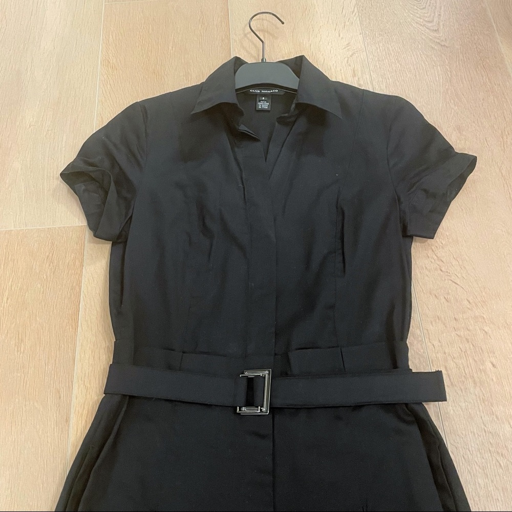 CLUB MONACO Black Short Sleeve Shirt 100% Cotton Dress with Belt - Picture 3 of 9
